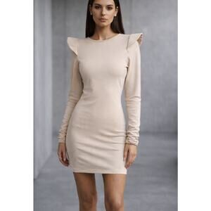 Designer AX Paris Nude Bodycon Dress Size 8 Long Sleeve Futuristic Jane Jetson